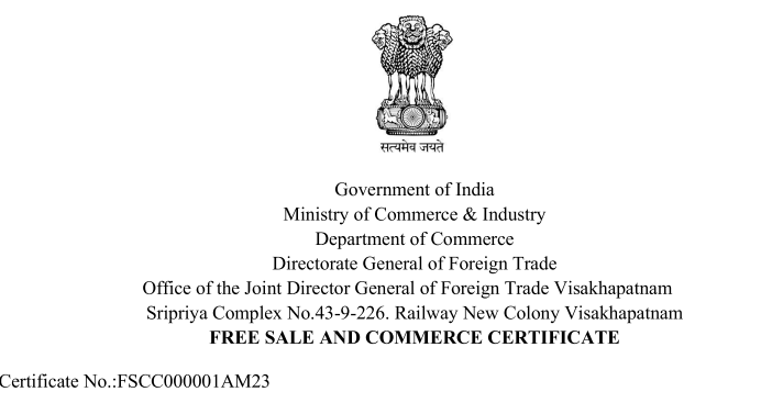 Free Sales Certificate